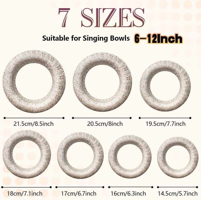 UPCEED 7 Pcs Singing Bowl Cushion Set for 6-12" Tibetan Singing Bowls, Handmade Silk Brocade Round Cushion Pillow for Meditation Sound Healing and Crystal Sound Bowls Accessories(Silver) - Image 3